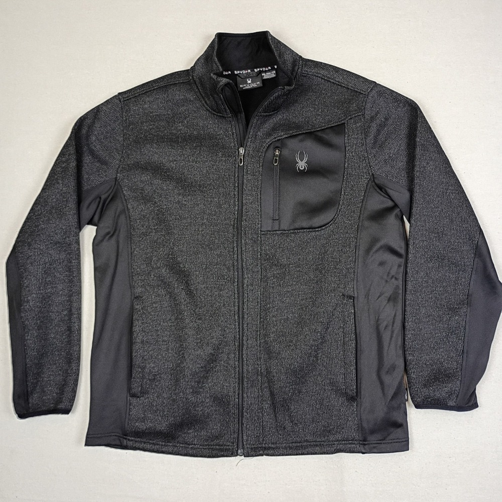 Spyder Mens XXL Full Zip Knit Jacket Charcoal Gray Textured Fleece Side Panels